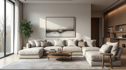 Minimalist, scandinavian home interior design of modern living room.