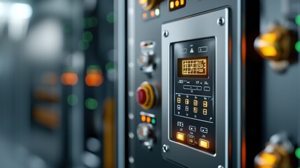 High Tech Renewable Energy Inverter Control Panel with Futuristic Digital Interface and Automation Monitoring System