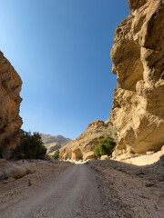 Scenic views on the mountain road from Fins to Wadi Ash Shab, Oman