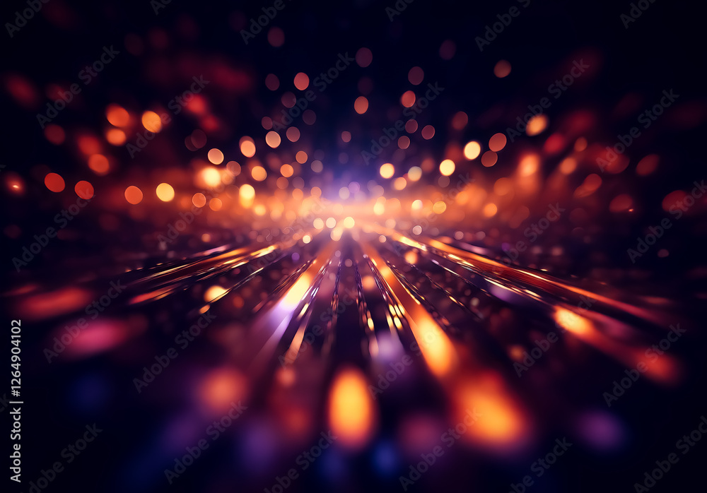 Fototapete abstract image featuring blurred bokeh lights in shades of orange, red, and blue against a dark back