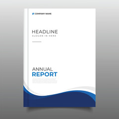 Modern business blue annual report cover template wavy design