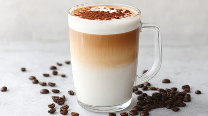 Creamy Cafe Latte with Coffee Beans and Cocoa Dust