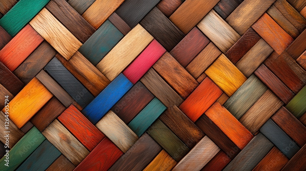 Poster Colorful Wooden Planks Arrangement with Various Textures in a Diagonal Pattern for Creative Background Use