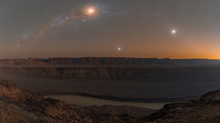 Namibian Nightscape: Majestic Canyon Views Under a Swirling Galaxy