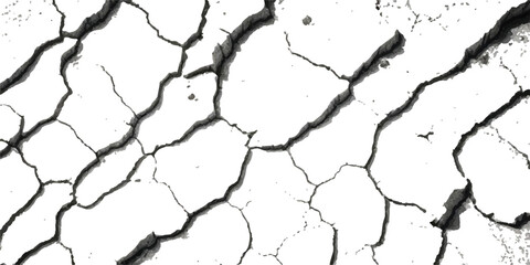 Earthquake-Damaged Land, Wall, and Floor Texture Overlays in Vector, Showing Cracks and Fractures in Black, White, and Grey, Ideal for Simulating Surface Deformation in Disaster Themed Projects.
