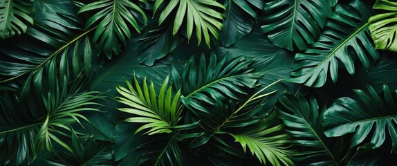 Tropical green leaves background with various shapes and sizes arranged naturally suitable for design projects and presentations Copy Space