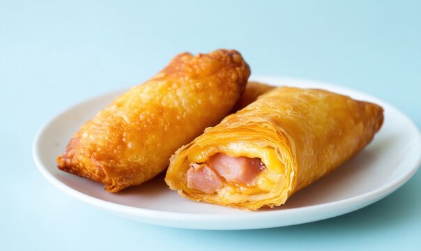 Delicious cachito pastry filled with ham and cheese on a plate