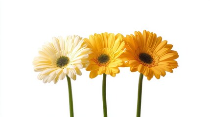 Flower, Gerbera Three vibrant daisies on a white background