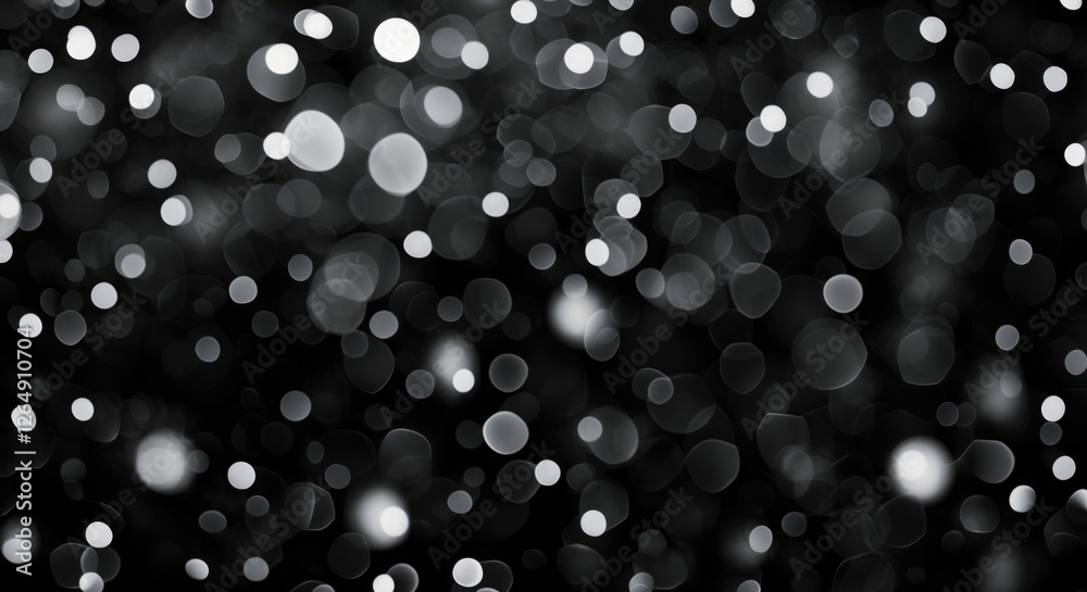 Poster Black and white abstract bokeh background with soft circular light spots and dark texture suitable for various designs Copy Space