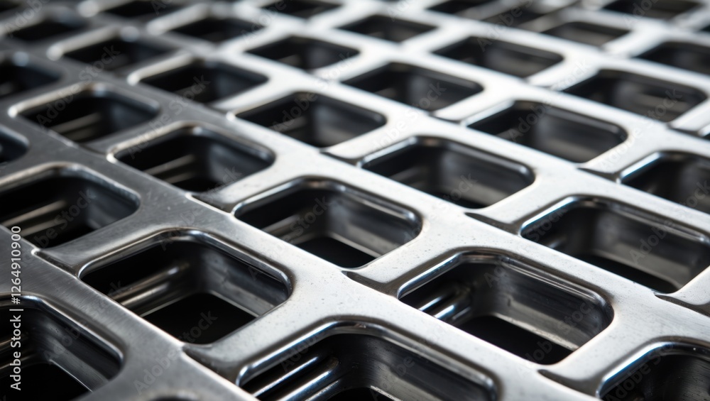 Aufkleber Metal grid pattern with rectangular openings illuminated under natural light showing texture and design, Copy Space
