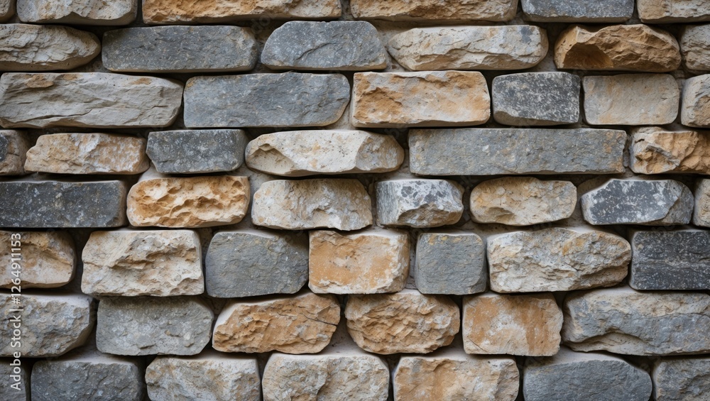 Aufkleber Textured stone wall with various sizes and colors of natural stones arranged in a pattern suitable for backgrounds Copy Space