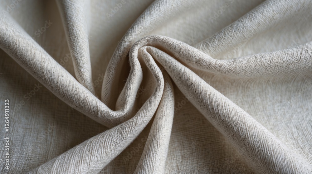 Aufkleber Close-up view of textured cream colored fabric displaying intricate weave patterns with soft folds and creases Copy Space