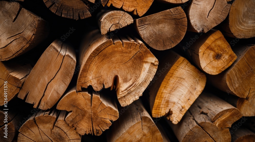 Poster wooden logs stacked in a pile showcasing natural textures and patterns of wood grain suitable for ba