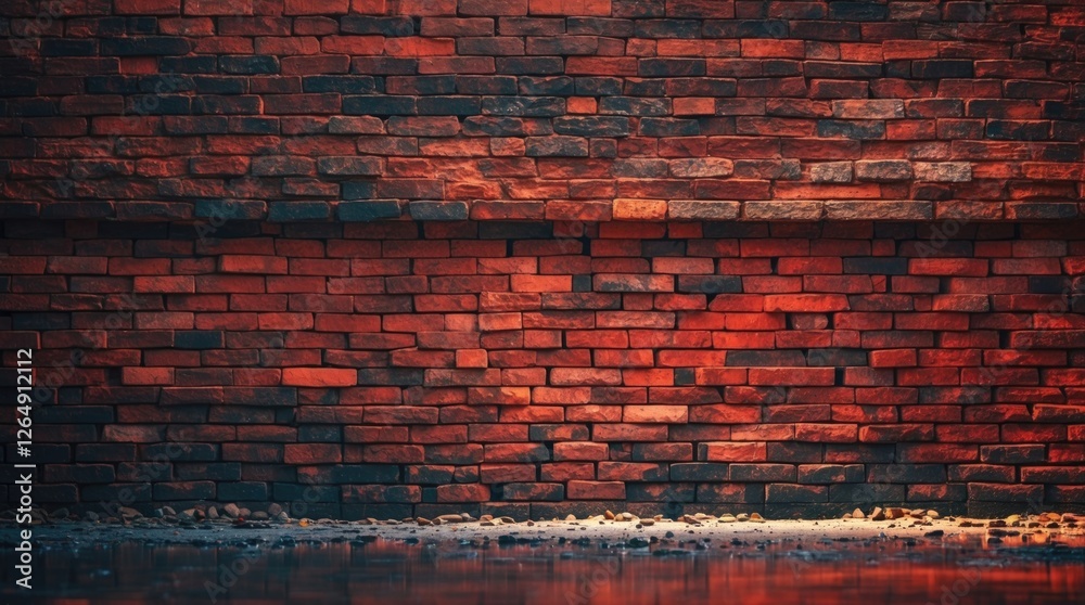Poster textured red brick wall with reflections on water surface and subtle lighting effects suitable for b