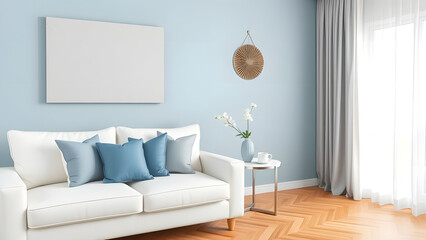 Fototapeta premium This modern living room boasts a stylish sofa and contemporary interior design