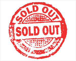 Sold out red grunge stamp, sale vintage rubber badge template isolated vector icon.