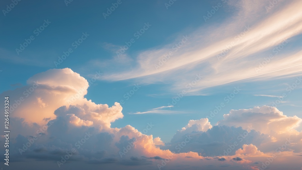 Poster cloudy sky with soft cottons clouds and blue background natural light copy space