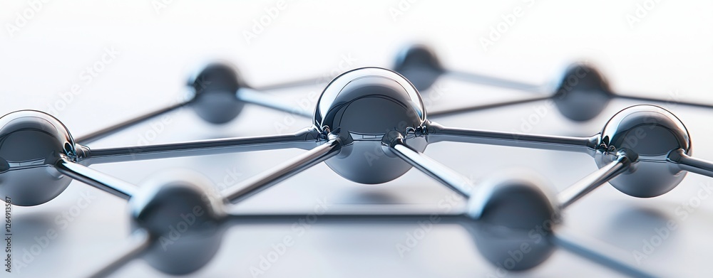 Aufkleber Close-Up View of Abstract Molecular Structure with Metallic Spheres and Connecting Lines on Light Background
