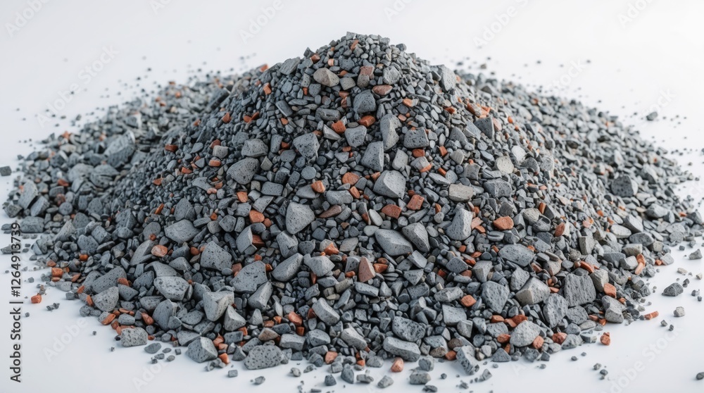 Aufkleber Gray aggregate material with reddish inclusions piled on white background with ample Copy Space for text placement
