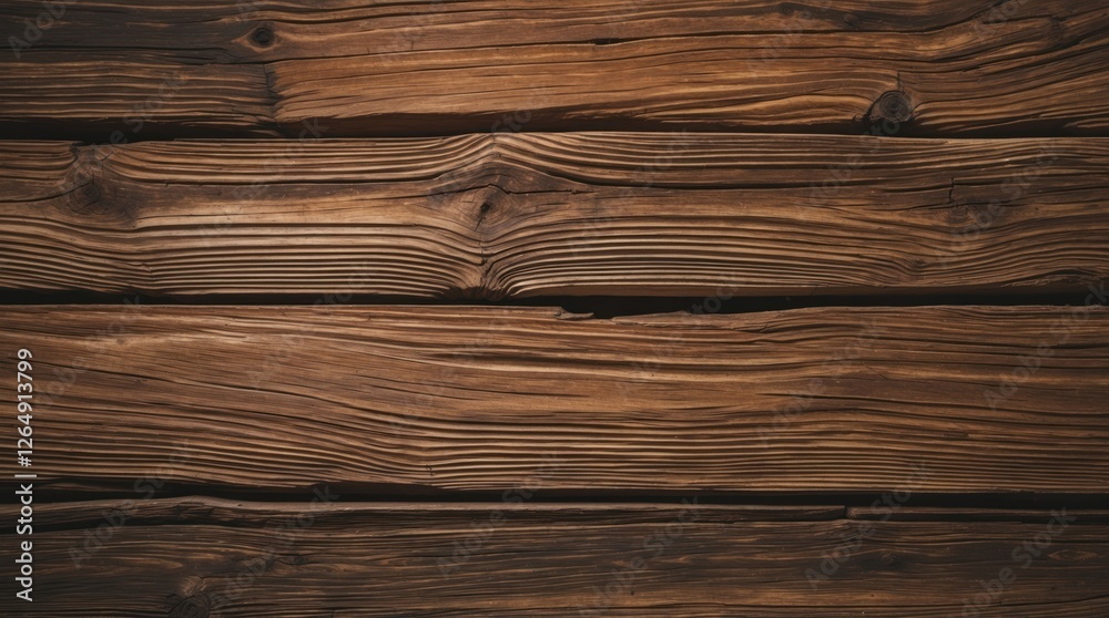 Poster brown rustic wooden planks with natural texture and grain patterns suitable for backgrounds or decor