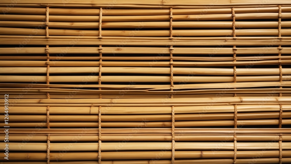Aufkleber Bamboo matting texture background in natural warm tones with uniform patterns suitable for design projects and presentations. Copy Space