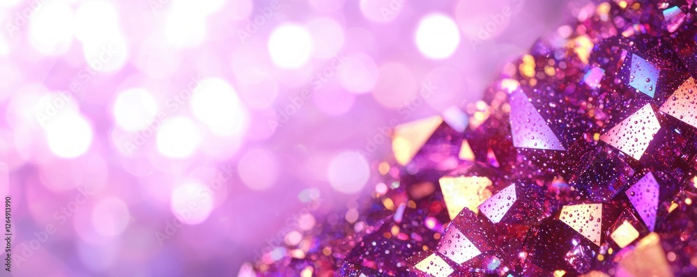Aufkleber sparkling purple and gold geometric shapes with bokeh background for creative design and art project