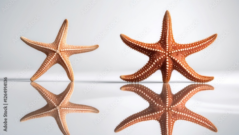 Aufkleber Starfish on reflective surface with soft lighting displaying intricate textures and patterns ideal for aquatic themes and backgrounds Copy Space