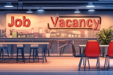 Modern Office Interior with Job Vacancy Sign and Bright Decor