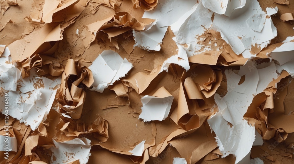Aufkleber Textured background of crumpled and torn paper in brown and white tones showcasing layers and organic forms with Copy Space