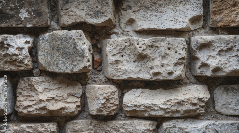 Poster textured stone wall with various shapes and sizes of stones showcasing natural variations and imperf