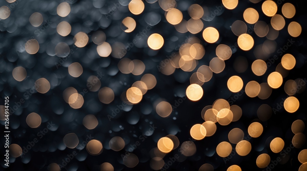 Poster Bokeh background with warm yellow and orange light spheres against a dark backdrop suitable for abstract design Copy Space