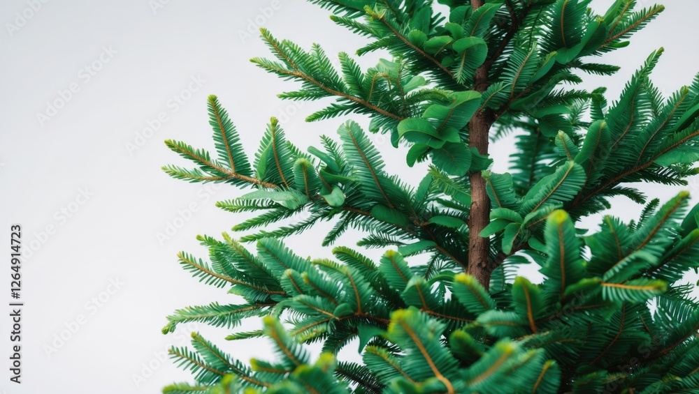 Poster close-up of green evergreen tree branches with fresh leaves against a plain background ideal for nat
