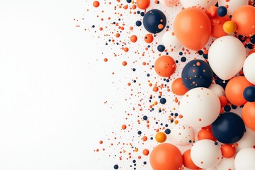 Decorative spheres in vibrant colors scattered on white backdrop, suitable for design