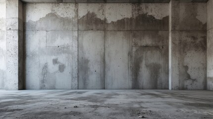 Empty concrete room with textured walls and flooring suitable for showcasing products or artwork Copy Space