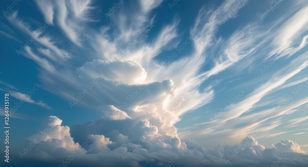 Aufkleber Dramatic cloudy sky with swirling patterns and soft light in a blue atmosphere daytime with Copy Space