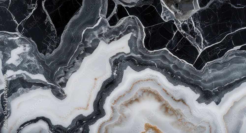 Aufkleber Black and white agate stone texture with intricate layers and patterns suitable for background or design purposes Copy Space