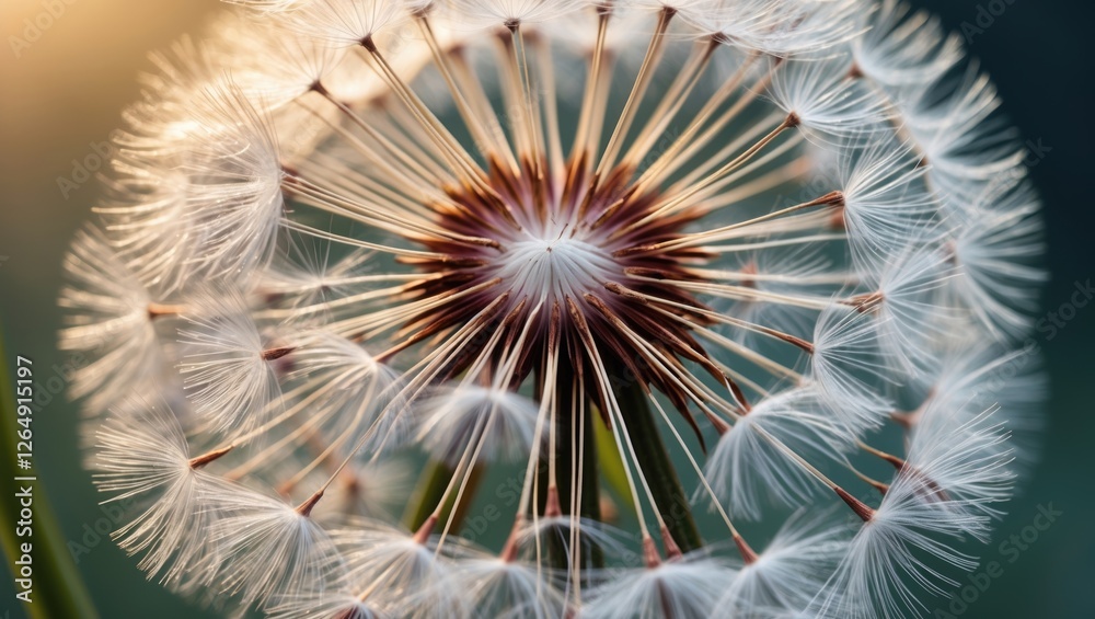 Aufkleber Macro shot of a dandelion seed head in soft natural light with blurred background and fine details of the seeds and structure Copy Space