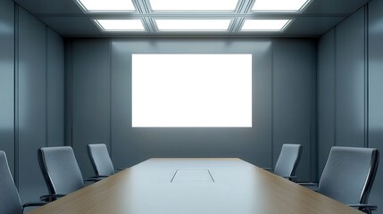 A futuristic boardroom with sleek lines and high-tech features, highlighting a central wooden table and bright lighting, ideal for modern corporate meetings and presentations.