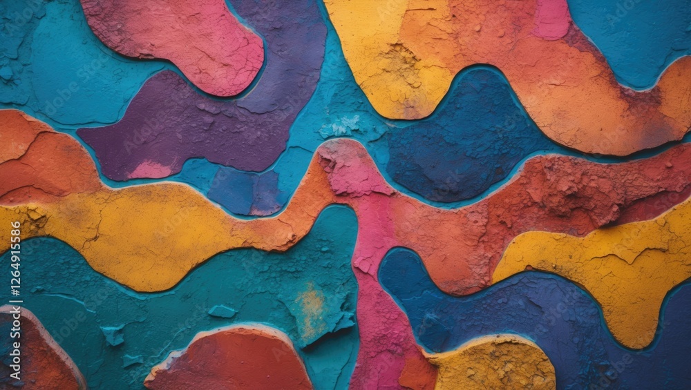 Poster Colorful abstract textured wall with wavy shapes and patterns for artistic backgrounds and designs Copy Space