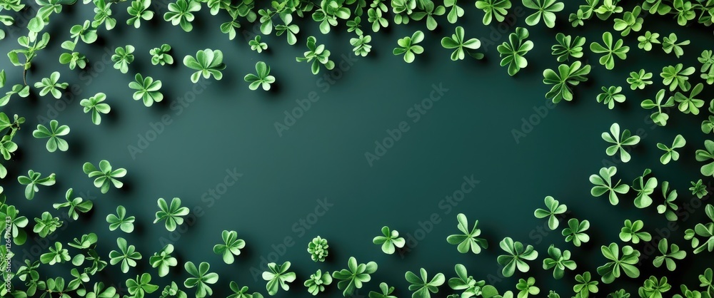 Aufkleber Green clovers arranged on a dark background with ample copy space for text or design elements