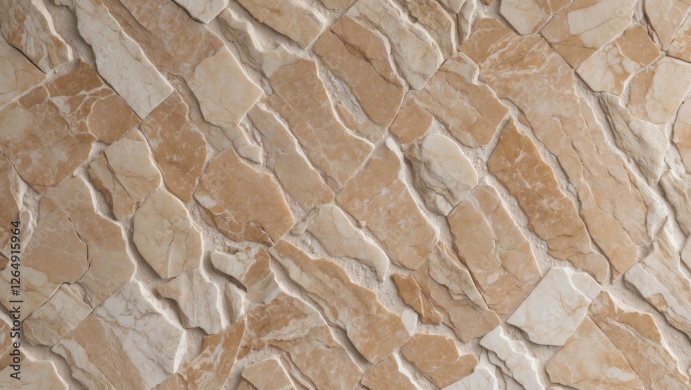 Aufkleber textured natural stone wall surface with irregular shaped beige and cream colored tiles arranged in 