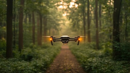 Drone Flight Over Misty Forest Path