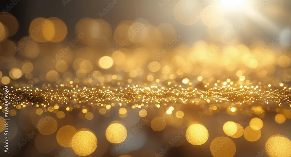 Poster Golden bokeh light background with shimmering particles and blurred light spots suitable for festive or celebratory themes Copy Space