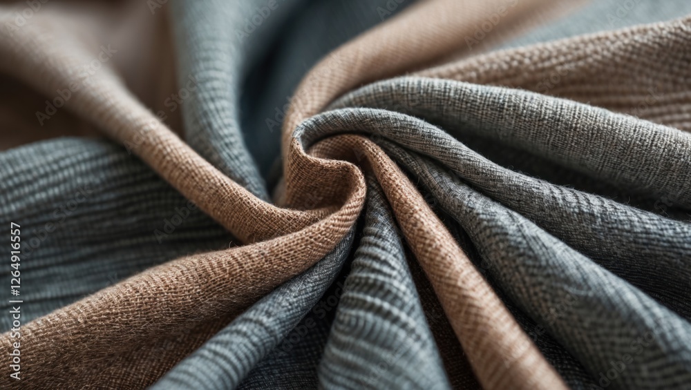 Aufkleber Close-up of textured fabric in shades of brown and gray with folds and curves displaying textile pattern Copy Space