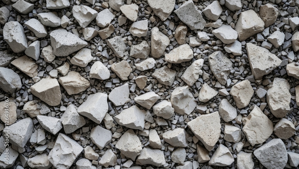 Poster Textured background of assorted gray and beige rock fragments and gravel, suitable for various design applications. Copy Space.