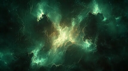 Fototapeta premium Emerald Nebula: Cosmic Clouds and Celestial Glow