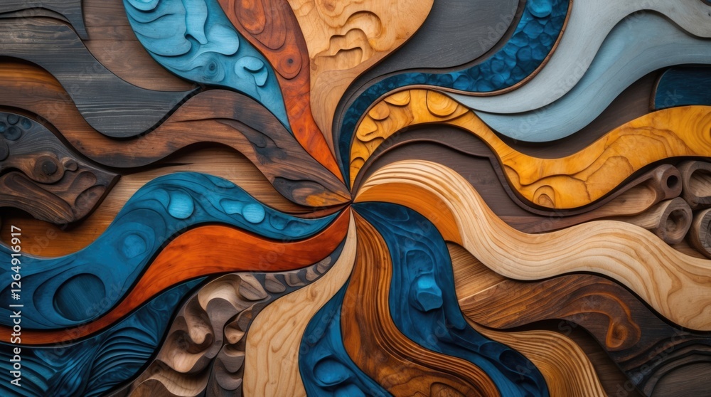 Poster Colorful abstract wood carving patterns with intricate designs and layered textures suitable for creative projects. Copy Space