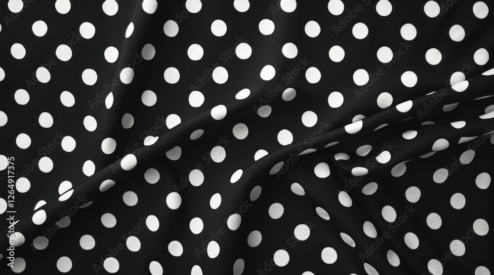 Aufkleber Black fabric with white polka dots showcasing texture and pattern ideal for backgrounds and textile design Copy Space