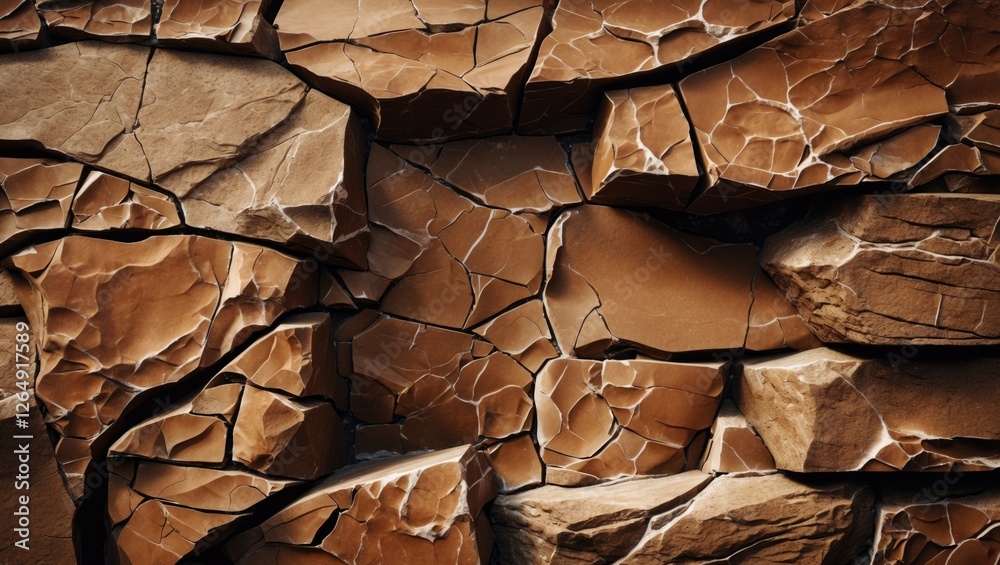 Aufkleber Detailed close-up of cracked brown stone texture suitable for background use with Copy Space for overlay text.