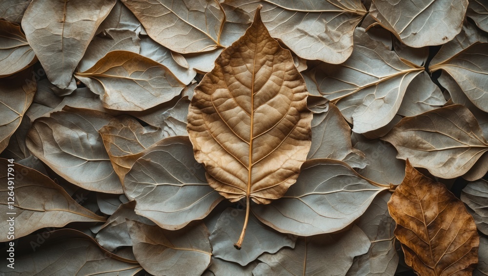 Poster autumn leaves background with dried yellow and brown foliage arranged in layered composition ideal f